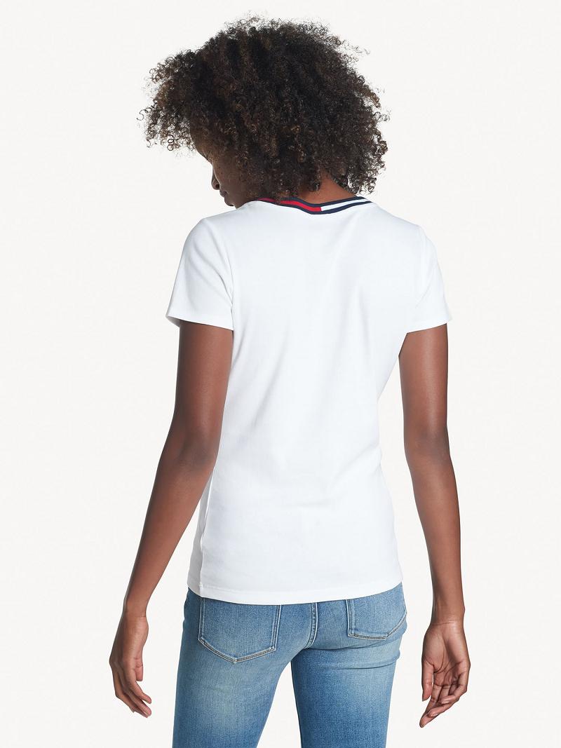 Női Tommy Hilfiger Essential V-Neck Póló Fehér | HU 452EBC